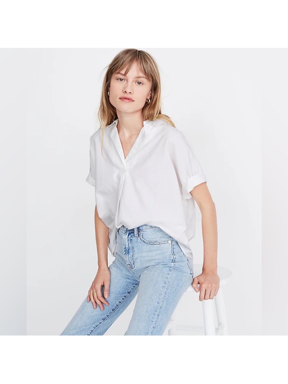 Madewell White Park Popover Short-Sleeve Shirt